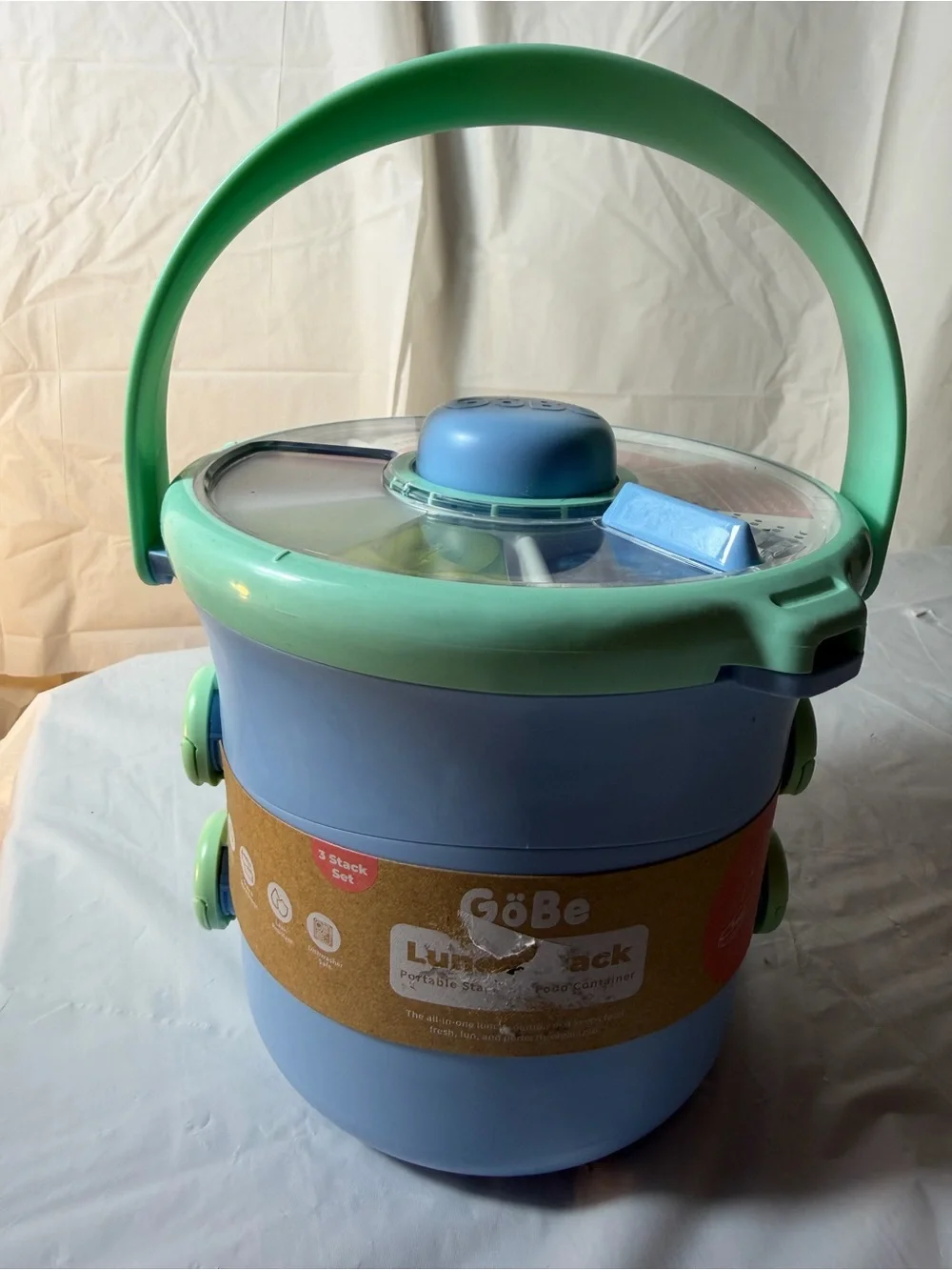 Blue and Mint Stackable Lunch Carrier - 3-Tier Portable Food Container